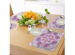 Tovagliette Abakuhaus Malva, Arabesque Boho Etnico Orientale Persiano Floreale Orientale Design Antico, Tiscjdeco In Tessuto Resistente Al Lavaggio Per Sala Da Pranzo E Cucina, Azzurro E Rosa