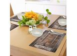 Abakuhaus Tovagliette Vintage, Porta Rustica In Legno Del Vecchio Fienile Nella Fattoria - Immagine Di Vita Rurale Invecchiata Dal Paesaggio, Tiscjdeco In Tessuto Resistente Al Colore Per La Sala Da Pranzo E La Cucina, Marrone