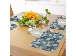 Tovagliette In Tessuto Abakuhaus, Sfondo Con Motivo Denim E Alcune Immagini Di Cucito, Design Astratto Semplice, Decorazioni Da Tavola In Tessuto Resistente Al Lavaggio Per La Sala Da Pranzo E La Cucina, Azzurro E Blu