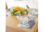 Tovagliette Abakuhaus Con Motivo Di Locomotiva A Vapore, Vecchio Treno In Bianco E Nero Su Sfondo Ferroviario Con Effetto Vintage, Stampa Tiscjdeco In Tessuto Resistente Ai Colori Per Sala Da Pranzo E Cucina, Bianco E Nero