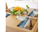 Tovagliette Abakuhaus In Legno Galleggiante, Tema Vista Mare Con Vecchio Tronco Sulla Spiaggia Con Stampa Tempo Tempestoso, Decorazione Da Tavola In Tessuto Resistente Al Lavaggio Per Sala Da Pranzo E Cucina, Zenzero E Blu
