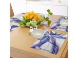 Abakuhaus Tovagliette Astratte, Fumo Geometrico, Enorme Motivo Floreale A Strisce, Opera D'arte, Tiscjdeco In Tessuto Resistente Al Colore Per La Sala Da Pranzo E La Cucina, Viola, Bianco E Blu