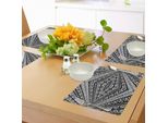 Abakuhaus Tovagliette Psichedeliche, Motivo Decorativo Geometrico Tridimensionale Con Triangoli E Rombi Che Formano Un Disegno Orientale, Sottobicchieri In Tessuto Lavabile Decorazione Da Tavola Con Stampa, Bianco E Nero