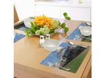 Abakuhaus Tovagliette Con Motivo Di Locomotiva A Vapore, Locomotiva D'epoca In Un Paesaggio Rurale Con Erba Verde E Treno, Tiscjdeco In Tessuto Resistente Al Lavaggio Per Sala Da Pranzo E Cucina, Nero Verde Blu