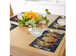Abakuhaus Tovagliette Psichedeliche, Luna E Sole Con Tanti Volti Frattali Energia Celeste Stampa Artistica Mistica, Tiscjdeco In Tessuto Resistente Al Lavaggio Per La Sala Da Pranzo E La Cucina, Blu Scuro Giallo