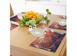 Tovagliette Fantasia Abakuhaus, Paesaggio Autunnale Nella Foresta Fiabesca Habitat, Vista Immaginaria, Tiscjdeco In Tessuto Resistente Al Lavaggio Per Sala Da Pranzo E Cucina, Arancione Viola