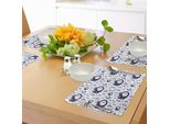 Tovagliette Abakuhaus, Effetto Acquerello Con Illustrazione Di Una Sveglia E Numeri Calligrafici, Tiscjdeco In Tessuto Resistente Al Lavaggio Per Sala Da Pranzo E Cucina, Bianco E Blu