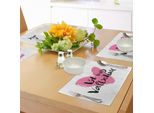 Tovagliette Abakuhaus Per San Valentino, "Be My Valentine"" Con Romantica Caricatura Raffigurante Un Cuore E Una Coppia Innamorata, Decorazione Da Tavola In Tessuto Resistente Ai Colori Per La Sala Da Pranzo E La Cucina, Nero E Rosa"