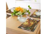 Tovagliette Fantasia Abakuhaus, Motivo Astratto In Autumn Forest Con Foglie Ombrose Di Alberi Decidui, Tiscjdeco In Tessuto Resistente Al Lavaggio Per Sala Da Pranzo E Cucina, Giallo Arancio