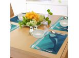 Tovagliette Abakuhaus Wal, Enorme Balena Bianca Sotto L'oceano Con Marinaio Sull'acqua Con Raggi Di Sole Stampati, Tiscjdeco In Tessuto Resistente Al Lavaggio Per La Sala Da Pranzo E La Cucina, Bianco E Blu
