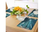 Abakuhaus Tovagliette Horror House, Highway Road Verso L'inferno Sotto Nuvole Temporalesche Asphalt Twilight Terror Immagine Artwork Print, Tiscjdeco In Tessuto Resistente Al Colore Per La Sala Da Pranzo E La Cucina, Blu