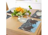 Tovagliette Abakuhaus Wal, Baloon Come Una Balena Nell'oceano Con Bolle, Immagine Tribale Batik In Stile Cartone Animato, Tiscjdeco In Tessuto Resistente Al Colore Per La Sala Da Pranzo E La Cucina, Marrone E Blu