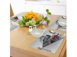 Abakuhaus Tovagliette Con Motivo A Locomotiva A Vapore, Locomotiva Rossa E Nera Su Binari In Acciaio, Stampa Grafica Travel Adventure, Tiscjdeco In Tessuto Resistente Al Lavaggio Per Sala Da Pranzo E Cucina, Grigio E Rosso