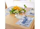 Abakuhaus Tovagliette Elch, Motivo Blu Con Pino Decorato Con Corna Di Cervo, Famiglia Di Cervi, Neve, Inverno, Corna, Tiscjdeco In Tessuto Resistente Al Lavaggio Per Sala Da Pranzo E Cucina, Bianco E Blu