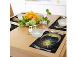 Abakuhaus Tovagliette Psichedeliche, Luna Sacra E Sole In Stile Antico Mito Della Luna Astrologia Zen Stampa Artistica, Tiscjdeco In Tessuto Resistente Al Colore Per La Sala Da Pranzo E La Cucina, Blu Benzina Giallo