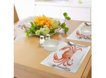 Tovagliette Abakuhaus Con Motivo A Granchi, Tema Marino Con Effetto Acquerello, Grande Granchio Su Sfondo Bianco, Tovaglietta Decorativa In Tessuto Resistente Ai Colori Per La Sala Da Pranzo E La Cucina, Rosso Cinabro.