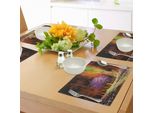 Tovagliette Fantasia Abakuhaus, Scena Tropicale Digitalizzata E Saturata In Una Foschia Estrema, Grafica Astratta Esotica, Tiscjdeco In Tessuto Resistente Al Colore Per La Sala Da Pranzo E La Cucina, Multicolore