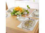 Tovagliette Abakuhaus, Tema Vendemmia Un Quadrante Decorativo Del Xvii Secolo Con Numeri Romani, Tiscjdeco In Tessuto Resistente Al Lavaggio Per La Sala Da Pranzo E La Cucina, Giallo E Nero