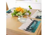 Tovagliette Abakuhaus Wal, Balena Gigante Che Nuota Sotto L'oceano Vicino A Un'isola Di Palme Con Decorazioni Artistiche In Legno Raffiguranti Teschi, Tiscjdeco In Tessuto Resistente Al Lavaggio Per La Sala Da Pranzo E La Cucina, Verde E Blu