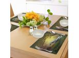Abakuhaus Tovagliette Unicorno, Fantasia Incantata Della Foresta - Alberi Magici Di Salice - Fiori Selvatici - Animali Della Foresta - Folklore, Tiscjdeco In Tessuto Resistente Al Lavaggio Per La Sala Da Pranzo E La Cucina, Bianco Verde