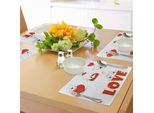 Abakuhaus Tovagliette Di San Valentino, Puppy Love Con Cuori E Cani E Stampa Romantica Con Palloncini A Forma Di Cuore, Decorazioni Da Tavola In Tessuto Resistente Al Lavaggio Per La Sala Da Pranzo E La Cucina, Bianco E Rosso