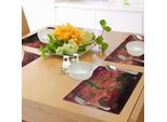 Abakuhaus Tovagliette Psichedeliche, Immagine Surreale E Stravagante Con Cubi Fantasiosi E Insoliti Motivi Vegetali, Tovagliette Decorative In Tessuto Resistente Al Lavaggio Per La Sala Da Pranzo E La Cucina, Rosso Scarlatto E Verde.