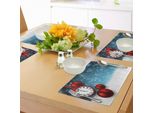 Abakuhaus Tovagliette, Palline Di Natale E Un Sottobicchiere Con Fiocchi Di Neve, Decorazioni Da Tavola In Tessuto Resistente Ai Colori Per La Sala Da Pranzo E La Cucina, Blu E Rosso
