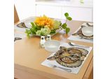 Tovagliette Abakuhaus Con Tatuaggi, Testa Di Leone Con Piume Sulla Criniera, Stampa Con Motivi Nativi Americani, Tiscjdeco In Tessuto Resistente Al Lavaggio Per La Sala Da Pranzo E La Cucina, Giallo, Bianco E Marrone
