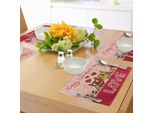 Abakuhaus Tovagliette Per San Valentino, Stampa Gufi Innamorati, Simpatiche Coppie In Stile Boho, Cuori, Fiori, Pois, Decorazioni Da Tavola In Tessuto Resistente Al Lavaggio Per La Sala Da Pranzo E La Cucina, Giallo, Rosa, Rosso