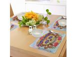 Abakuhaus Tovagliette Giorno Dei Morti, Simpatica Signora Mommy Skull Head Con Cappello Di Fiori, Stampa Artistica Spagnola E Messicana, Tiscjdeco In Tessuto Resistente Al Lavaggio Per La Sala Da Pranzo E La Cucina, Multicolore