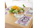 Abakuhaus Tovagliette Del Giorno Dei Morti, Vampiro Gotico Come Dead Face Skull Con Stampa Floreale, Tiscjdeco In Tessuto Resistente Al Lavaggio Per La Sala Da Pranzo E La Cucina, Viola, Lilla E Bianco