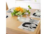 Abakuhaus Tovagliette Africane, Ragazza Americana Che Suona Jazz Davanti All'illustrazione Di Manhattan A New York, Tiscjdeco In Tessuto Resistente Ai Colori Per La Sala Da Pranzo E La Cucina, Nero Grigio