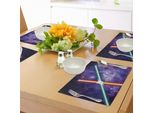 Tovagliette Abakuhaus Galaxis, Illustrazione Futuristica E Fantastica Con Tema Galattico, Immagine Con Tema Tecnologico, Tiscjdeco In Tessuto Resistente Al Lavaggio Per Sala Da Pranzo E Cucina, Nero, Blu E Rosso