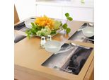 Abakuhaus Tovagliette, Luna Fantasia Pianeta Spiaggia Con Vecchio Molo Con Onde Del Mare Finzione Eclissi Cielo Paesaggio, Tiscjdeco In Tessuto Resistente Al Colore Per La Sala Da Pranzo E La Cucina, Rosa Blu