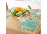 Abakuhaus Tovagliette Blu-Verde E Lime, Motivo Etnico Mandala Sfumato Con Fiori E Petali In Stile Hippie, Tiscjdeco In Tessuto Resistente Al Lavaggio Per La Sala Da Pranzo E La Cucina, Bianco Verde Acqua E