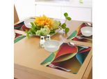 Abakuhaus Tovagliette Astratte, Grafica Curved Origami Design Con Dettagli Colorati Opera D'arte, Tiscjdeco In Tessuto Resistente Al Lavaggio Per La Sala Da Pranzo E La Cucina, Arancione Bianco Blu E Rosso