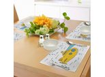 Abakuhaus Tovagliette Sottovaso Giallo Sottomarino, Avventura Nautica Nell'oceano Bolle Sottomarine Oblò Cartone Animato Bambini, Tiscjdeco In Tessuto Resistente Al Colore Per Sala Da Pranzo E Cucina, Giallo Bianco Blu