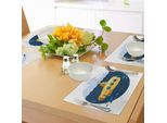 Abakuhaus Tovagliette Sottovaso Giallo Sottomarino, Illustrazione Di Un Sottomarino Tra I Pesci Marini E Le Nuvole, Tiscjdeco In Tessuto Resistente Al Lavaggio Per La Sala Da Pranzo E La Cucina, Marrone Giallo Blu Navy