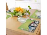Tovagliette Abakuhaus, Un Gruppo Di Sveglie Su Un Fondo In Legno Con Stampa Digitale Dal Design Nostalgico, Tiscjdeco In Tessuto Resistente Al Lavaggio Per La Sala Da Pranzo E La Cucina, Verde Lime