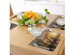 Abakuhaus Tovagliette In Legno Galleggiante, Tema Marino - Alba Sulla Spiaggia - Alberi Senza Foglie E Cielo Nuvoloso - Immagine Digitale, Decorazione Da Tavola In Tessuto Resistente Al Lavaggio Per Sala Da Pranzo E Cucina, Arancione