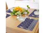Abakuhaus Tovagliette Blu Navy, Motivo Tribale Etnico Floreale Orizzontale, Grafica, Tiscjdeco In Tessuto Resistente Al Lavaggio Per Sala Da Pranzo E Cucina, Azzurro, Blu Scuro E Bianco