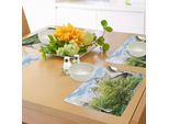 Abakuhaus Tovagliette Magiche, Stregoneria E Maghi Castello Nella Foresta Replica In Giappone Stampa Immagine, Tiscjdeco In Tessuto Resistente Ai Colori Per La Sala Da Pranzo E La Cucina, Beige Verde Blu