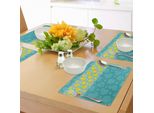 Tovagliette Abakuhaus Con Paperelle Da Bagno, Paperelle Gialle Dei Cartoni Animati Che Nuotano In Un Motivo Acquatico Con Divertenti Bolle Dai Colori Acquatici, Decorazioni Da Tavola In Tessuto Resistente Al Lavaggio Per La Sala Da Pranzo E La Cucina, Blu Verde Acqua.