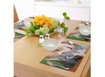 Tovagliette Abakuhaus Con Motivi Animali, Mosaico Geometrico Con Graziosi Gattini E Donne Sorridenti, Coppia Addormentata, Tiscjdeco In Tessuto Resistente Ai Colori Per La Sala Da Pranzo E La Cucina, Multicolore
