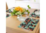 Abakuhaus Tovagliette Moderne, Stampa Geometrica Con Forme Quadrate E Triangolari E Ombre A Zigzag, Tiscjdeco In Tessuto Resistente Al Lavaggio Per La Sala Da Pranzo E La Cucina, Multicolore
