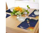 Abakuhaus Tovagliette, Sistema Solare Con Sole, Urano, Venere, Giove, Marte, Plutone, Saturno, Nettuno, Immagine, Tiscjdeco In Tessuto Resistente Al Lavaggio Per Sala Da Pranzo E Cucina, Blu Scuro Arancione