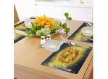 Tovagliette Abakuhaus Galaxis, Panorama Del Sole Nella Stanza Con Effetti Luminosi Centro Dinamico Della Stampa Del Sistema Solare, Tiscjdeco In Tessuto Resistente Al Colore Per La Sala Da Pranzo E La Cucina, Giallo Blu