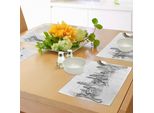 Tovagliette Abakuhaus New York, Disegno A Mano Raffigurante Il Panorama Urbano Di New York, Turismo, Viaggi, Industria, Città Di Medie Dimensioni, Design Urbano Moderno, Tiscjdeco In Tessuto Resistente Al Lavaggio Per Sala Da Pranzo E Cucina, Bianco Grigio