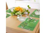 Abakuhaus "Tovagliette Per Il Giorno Di San Patrizio, 17 Marzo Festa Del Trifoglio Grande E Bandiere Artistiche, Decorazioni Per La Tavola In Tessuto Resistente Ai Colori Per La Sala Da Pranzo E La Cucina, Verde Felce E"
