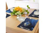 Abakuhaus Tovagliette, Vista Esterna Del Pianeta Terra Nel Sistema Solare Con Stelle E Vita Su Sfondo Sferico, Tiscjdeco In Tessuto Resistente Al Lavaggio Per Sala Da Pranzo E Cucina, Verde Blu